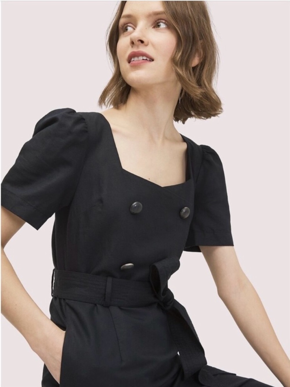 Kate Spade New York Black Cotton/Linen Twill Jumpsuit | Black | Size 6 - Picture 13 of 13
